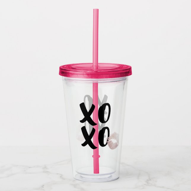 Verre En Acrylique Script Flirty Black XOXO avec Rose Gold Lips Kiss (Devant)