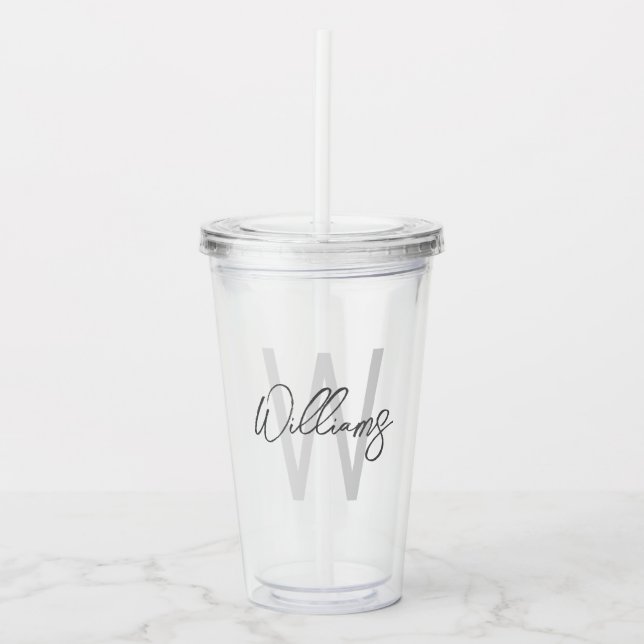 Verre En Acrylique Script moderne Monogramme personnalisé et nom (Devant)