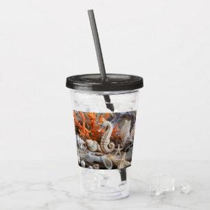 Verre En Acrylique Seahorse Seashells Starfish Pearls Beach