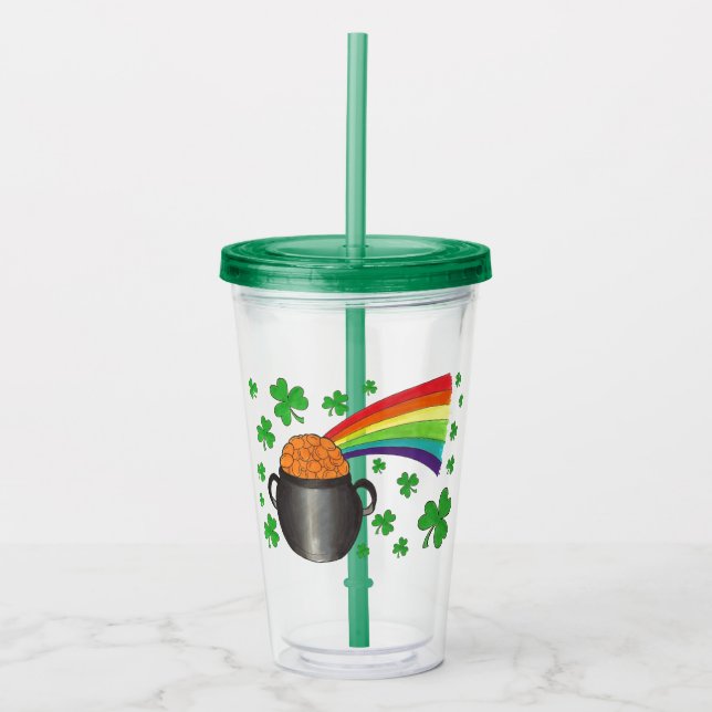 Verre En Acrylique Shamrock vert Pot of Gold Rainbow St. Paddy's Day (Devant)