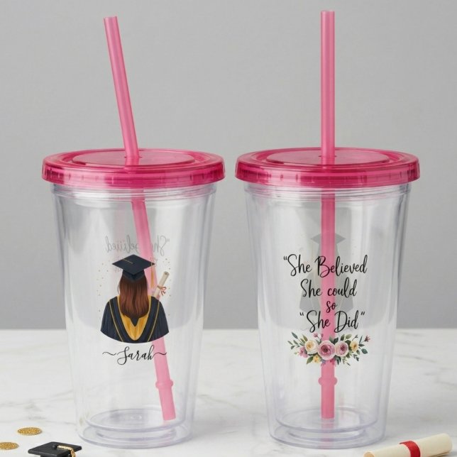 Verre En Acrylique She Believed She Could So She Did Floral Quote (Créateur téléchargé)