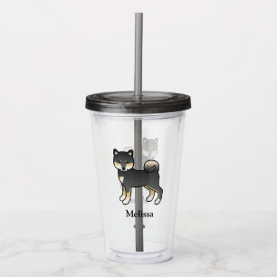 Verre En Acrylique Shiba Inu noir et feu Chien mignon & nom personnal