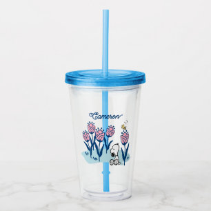 Verre En Acrylique Snoopy d'arachides et Fleur de bois Ajouter Votr