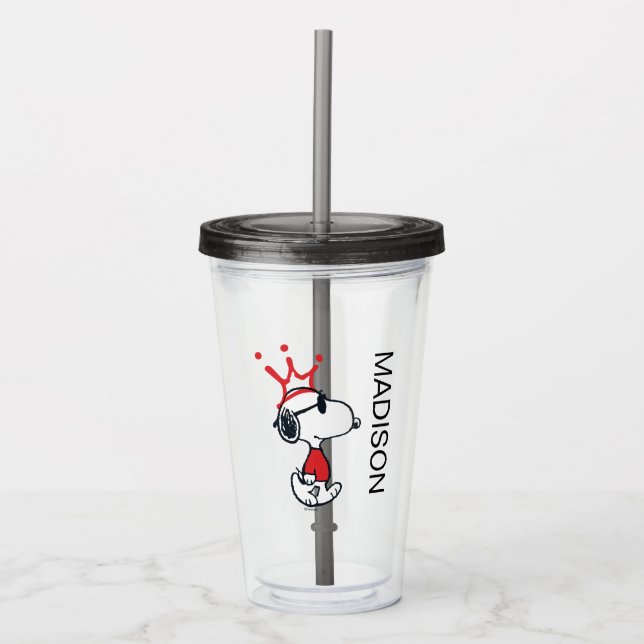 Verre En Acrylique Snoopy - Joe Cool Crown | Ajouter Votre Nom (Devant)
