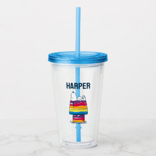 Verre En Acrylique Snoopy Rainbow Dog House Ajouter Votre Nom