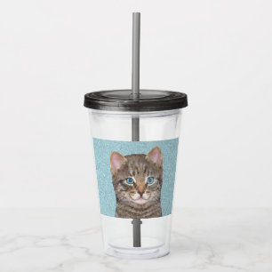 Verre En Acrylique Tabby Gris Peinture Chat - Cute Original Art Chat