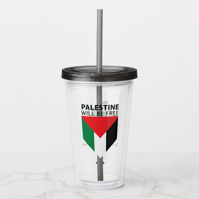 Verre En Acrylique Tenez-vous avec la Palestine, le drapeau et l'oliv (Devant)