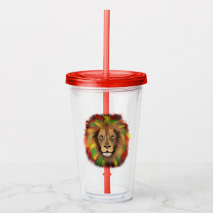 Verre En Acrylique Tête de lion rasta rouge jaune vert dessin Jamaïqu