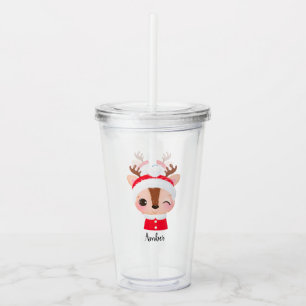 Verre En Acrylique Tête de renne de Père Noël Noël mignonne