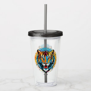 Verre En Acrylique Tête de tigre couleurs arc-en-ciel peinture taches