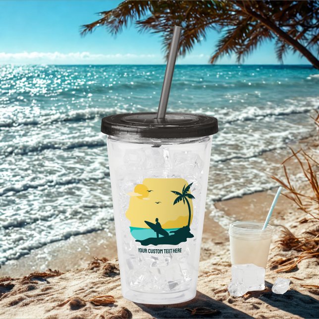 Verre En Acrylique Texte Personnalisé Moderne Coucher de soleil pour  (Modern custom text surfer acrylic tumbler )