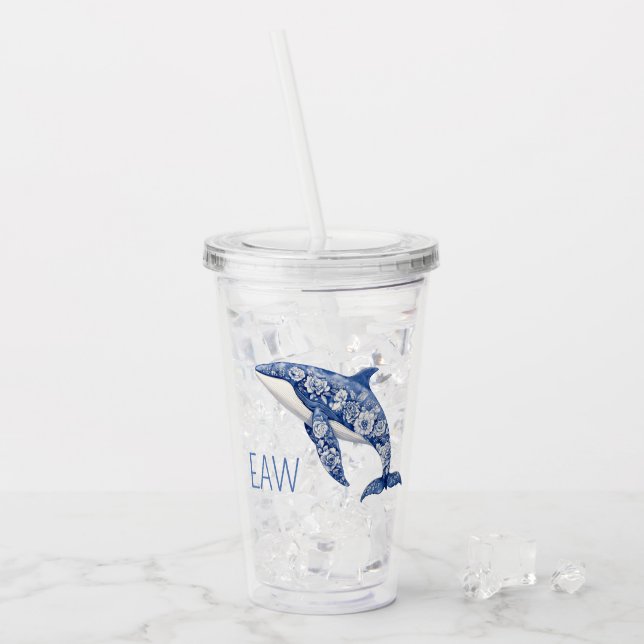 Verre En Acrylique Toile Bleue Floral Plage Dolpho Monogramme (Devant glace)