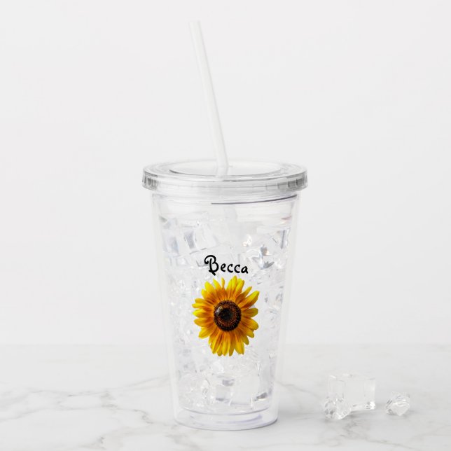 Verre En Acrylique Tournesol jaune joyeux avec Abee personnalisée (Devant glace)