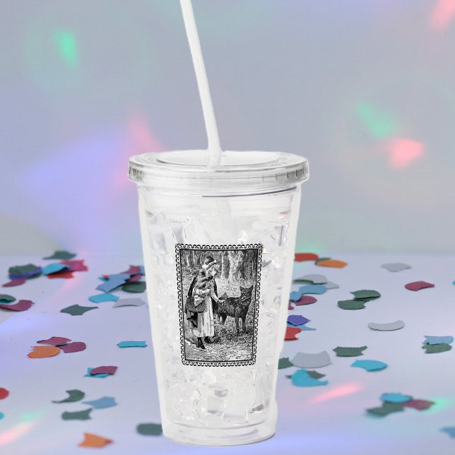 Verre En Acrylique Trou d'équitation Parler à Wolf Trees Ornate Frame (Black White red riding hood wolf fairly tail in ornate black frame on acrylic drink tumbler.)
