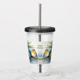 Verre En Acrylique Tumbler en acrylique aquarelle rouge-gorge sur une