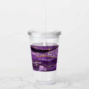Verre En Acrylique Tumbler en Acrylique Pailleté Or Violet Nom Person