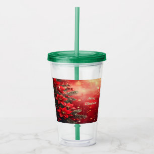Verre En Acrylique Tumbler en acrylique Poinsettias et Baies Rouges