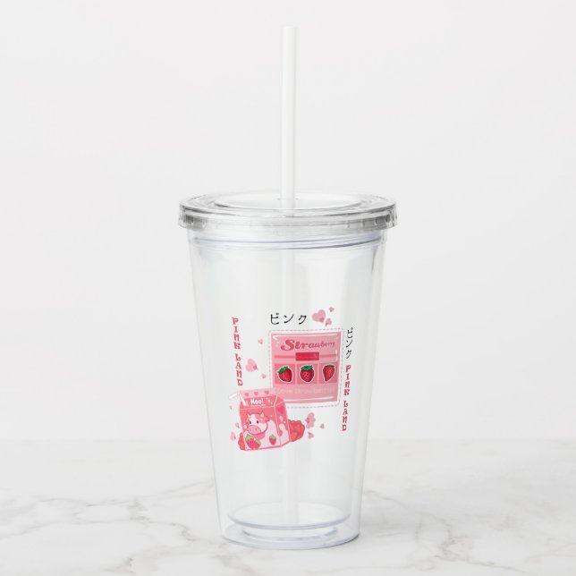 Verre En Acrylique Tumbler mignon fête fraise rose drinkware (Devant)