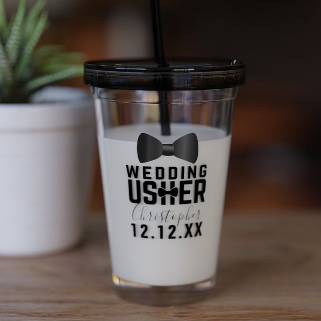Verre En Acrylique Tuxedo Mariage Usher Bridal Party Tumbler (Just add your wedding usher's name and your wedding date. Makes a lovely gift )