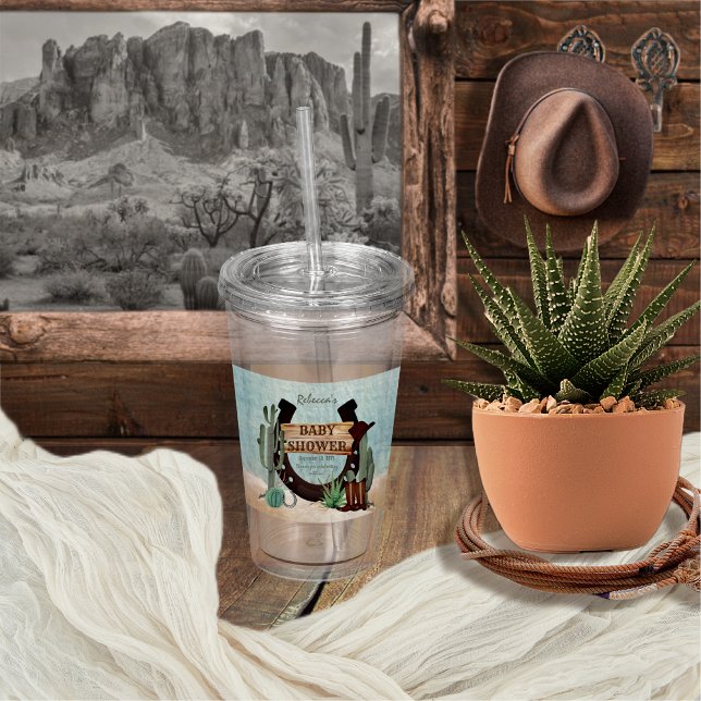 Verre En Acrylique Un petit Baby shower Western Boy Cowboy (Rustic Western Boy Baby Shower Acrylic Tumbler -- "A Little Cowboy Is On His Way" Collection)