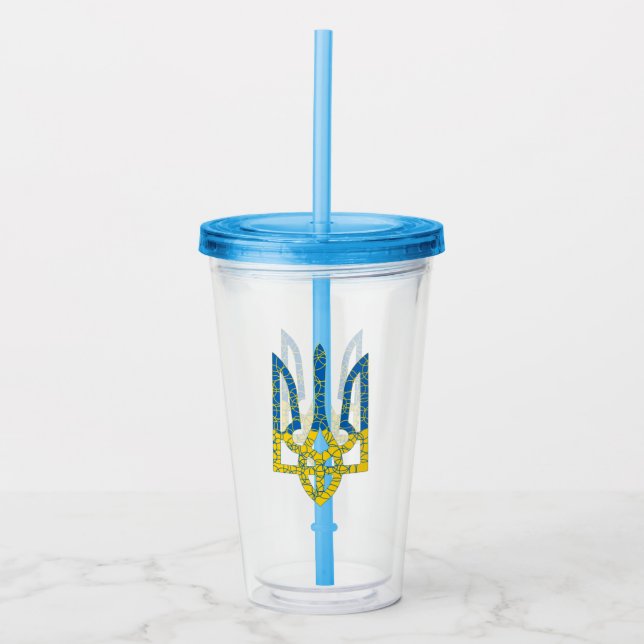 Verre En Acrylique Un trident ukrainien texturé drapeau d'Ukraine cou (Devant)