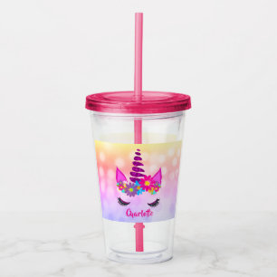 Verre En Acrylique Unicorn Flowery Super mignon fille personnalisée