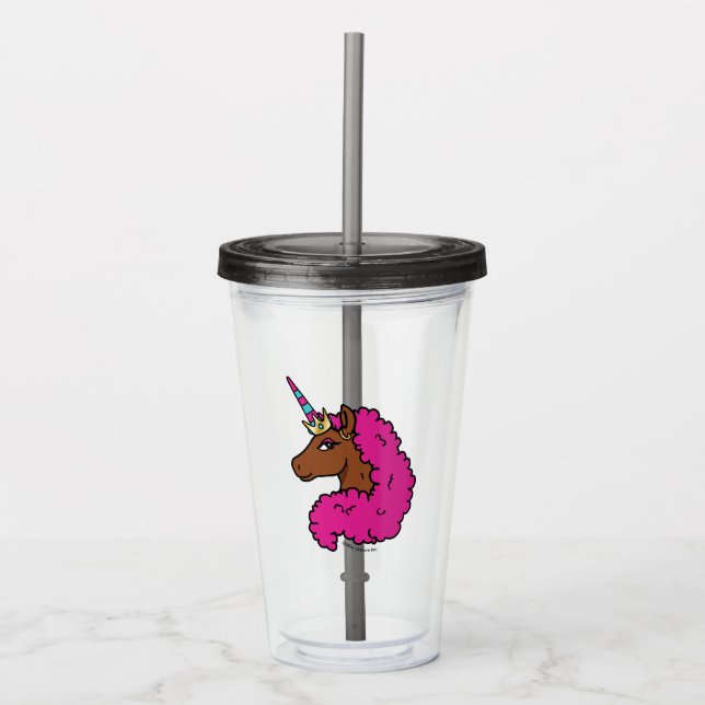 Verre En Acrylique Unicorne Afro Rose Chaud (Devant)