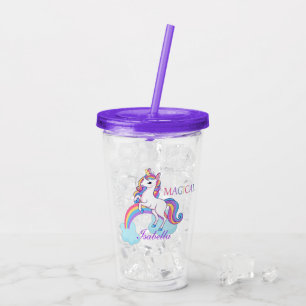 Verre En Acrylique Unicorne magique arc-en-ciel violet