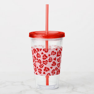 Verre En Acrylique Valentine Leopard Motif en rouge sur Blush