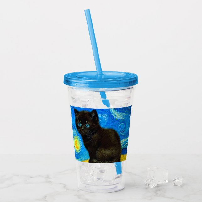 Verre En Acrylique Van Gogh Style Starry Night Cat (Devant glace)
