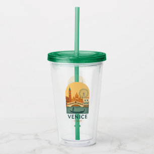Verre En Acrylique Venise Vintage Italie Voyage Gondole et Ville Rétr