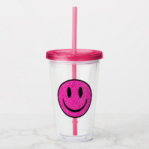 Verre En Acrylique Visage de sourire rose Parties scintillant