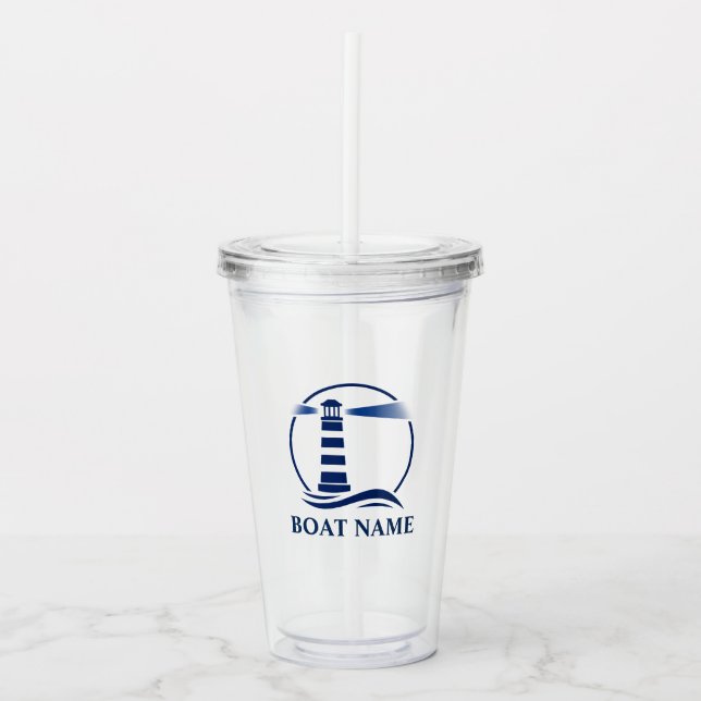 Verre En Acrylique Votre bateau ou nom avec phare personnalisé Sippy (Devant)