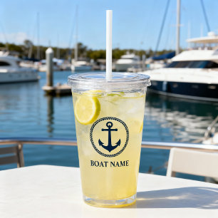 Verre En Acrylique Votre nom de bateau Sea Ancre Blue