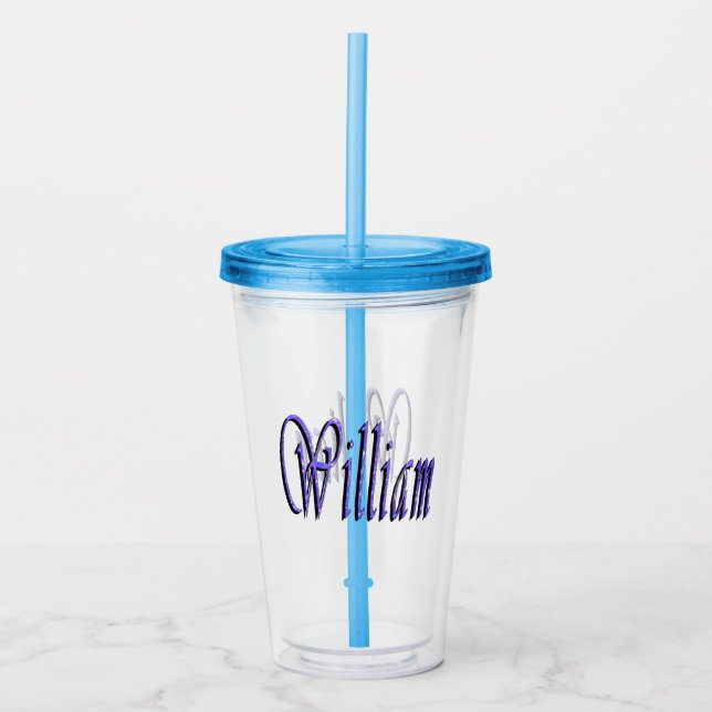 Verre En Acrylique William Nom En Bleu Sparkle, (Devant)