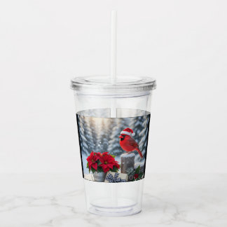 Verre En Acrylique Winter Cardinal with Poinsettia Acrylic Tumbler