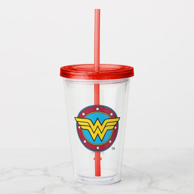 Verre En Acrylique Wonder Woman | Logo Cercle & Etoiles (Devant)