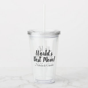 Verre En Acrylique World’s Best Mom black custom script élégant chic