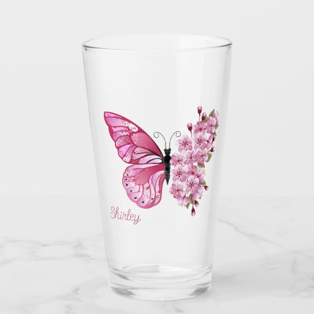 Verre en fleur de papillon avec nom personnalisé (Devant)