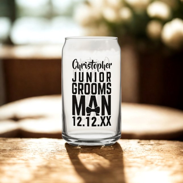 Verre en forme de canette pour garçon d'honneur ju (Perfect gift for your Junior Groomsman. Just add his name and your wedding date)