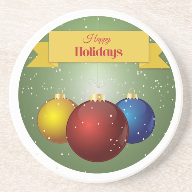 Verre En Grès Boules de Noël rouge jaune et bleu Dessous de verr (Devant)