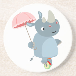 Verre En Grès Cartoon Rhino avec parapluie sur le Dessous de ver