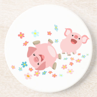 Verre En Grès Deux mignons cochons de dessin dans le Dessous de