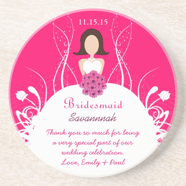 Verre En Grès Fuchsia Brunette Bridesmaid Mariage Dessous de ver (Devant)