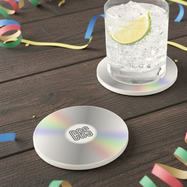 Verre En Grès Funny Retro Music CD DVD Monogram Y2K Dessous de v (A fun retro music cd inspired coaster with space for your initials)