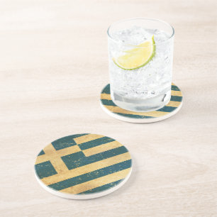 Verre En Grès Grèce Drapeau Vintage Grunge Design Dessous de ver