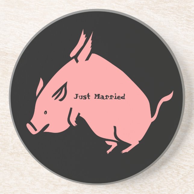Verre En Grès Quand les porcs volent "Juste Marié" dessous de ve (Devant)
