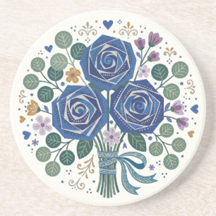 Verre En Grès Quelque Chose de Bleu Rose Art Populaire Dessous d