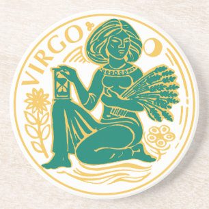 Verre En Grès Signe de la Vierge du zodiaque sur un dessous de v