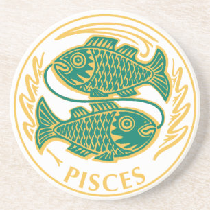 Verre En Grès Signe des Poissons du zodiaque sur un dessous de v